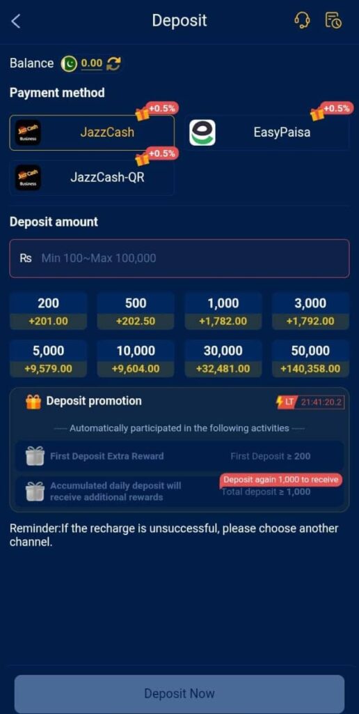 AT77 JazzCash and Easypaisa deposit options in Pakistan