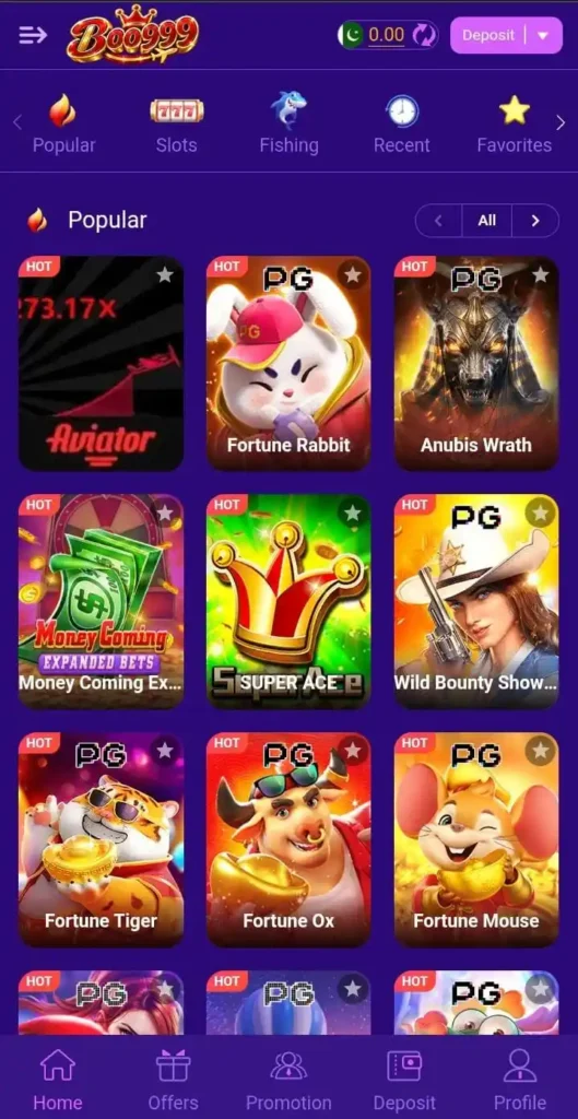 Available Games in BOO999 Game