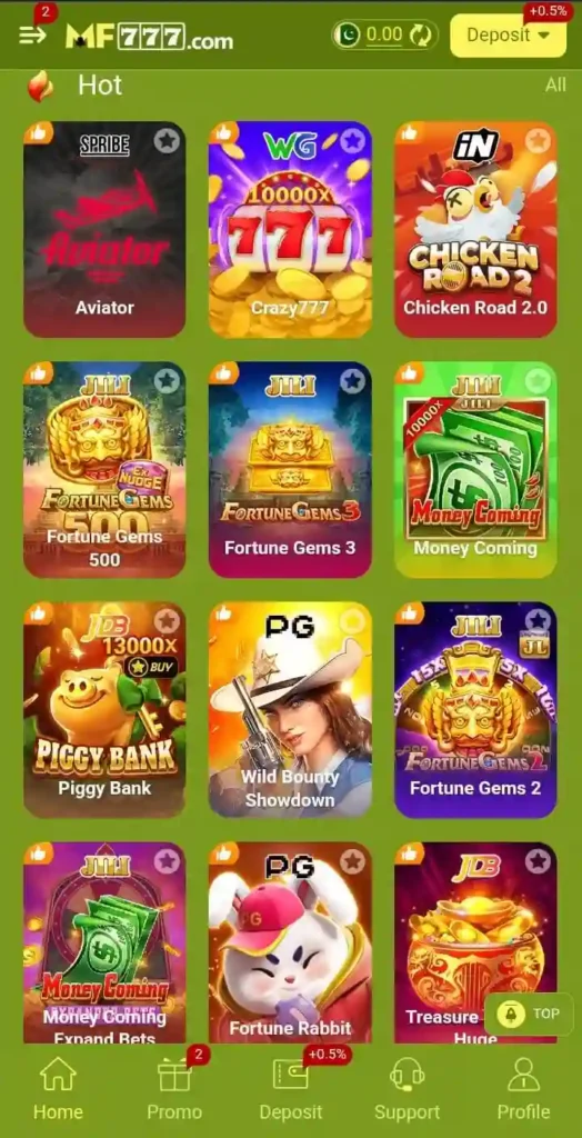 Available Games in MF777 Game