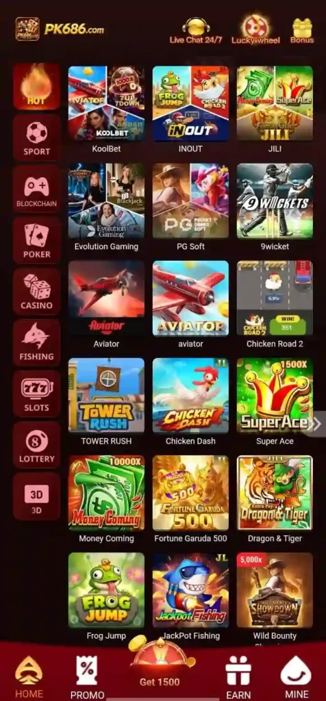 Available Games in PK686 Game