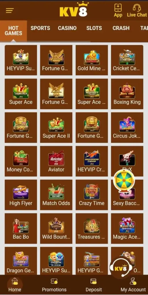 Games Available in KV8 Game