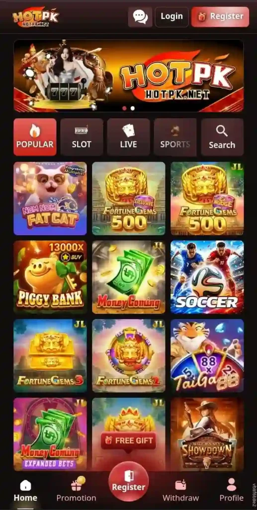 Home Page of HOTPK Game