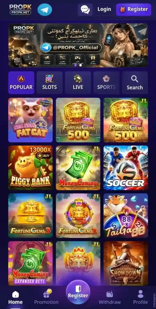 Home Page of PROPK Game