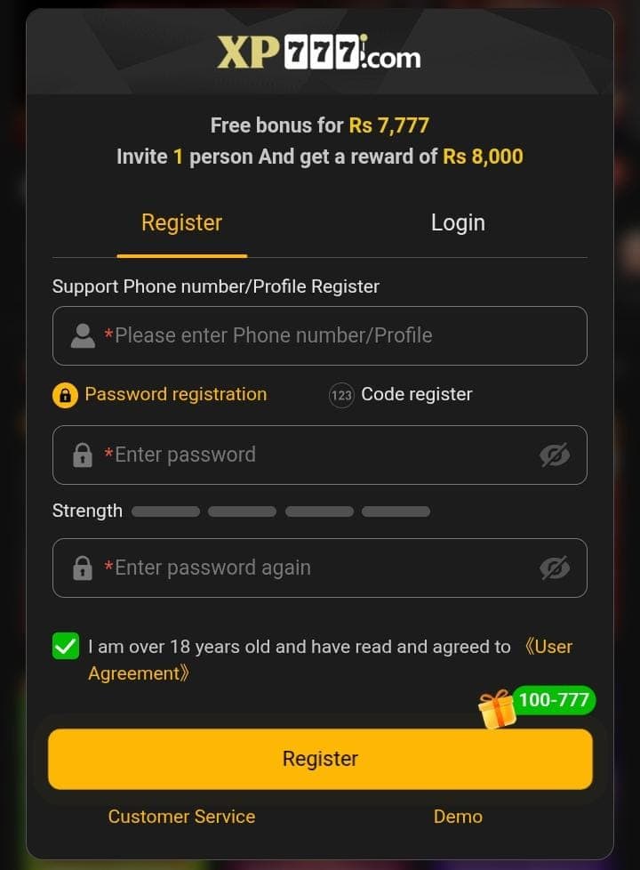 XP777 Game Registration Page