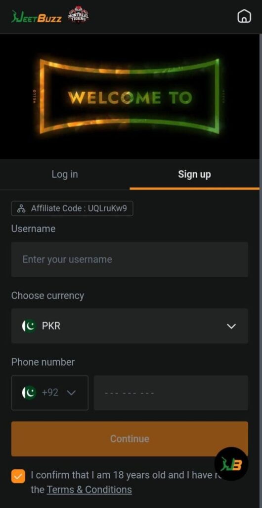 sign up in JeetBuzz Game